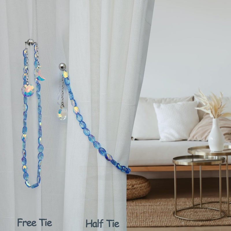 Pedobo Magnetic Curtain Tiebacks, 2 Pack Crystal Beaded Sun & Moon Pendants Sheers/Draperies Holdbacks for Window Home Office Decor (Blue) - Image 5